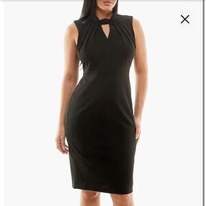 Nina Leonard black pleated sheath dress size medium little black dress (m1)